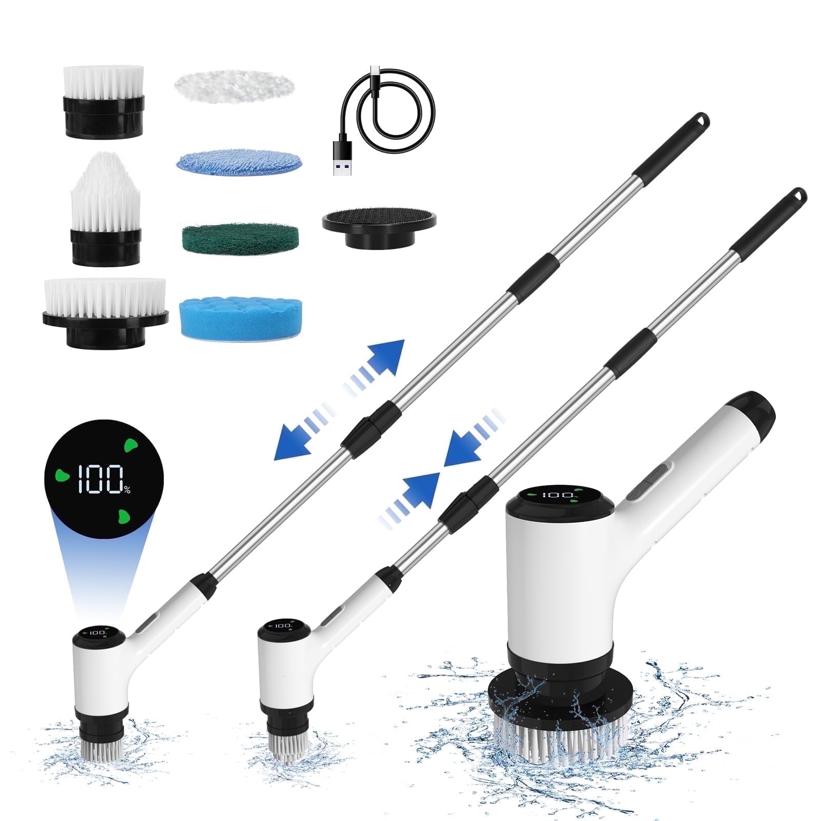 Purevigil Electric Spin Scrub - Cordless Bathroom Shower Scrubber with 7 Replaceable Brush Heads, 2 Speeds